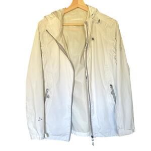 Gerry women's size medium‎ silver gray rain jacket hooded top full zip pockets